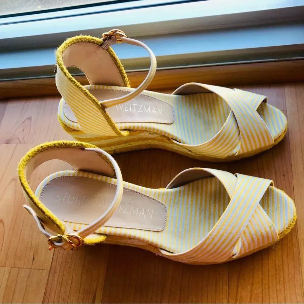 Stuart Weitzman Mirela Stripes Canvas Espadrille Sandals Sunflower Women’s 7.5